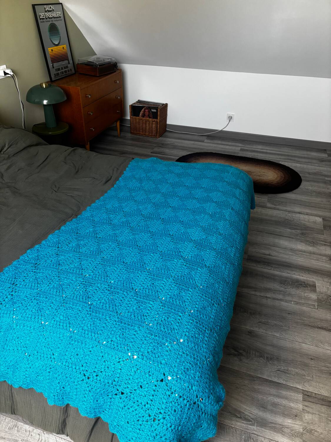 Vintage blue crochet granny blanket