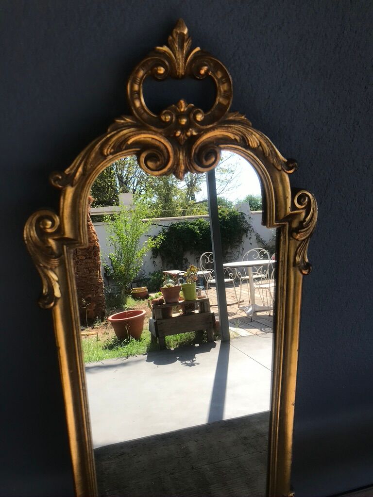 Rock mirror wood and gilded stucco circa 1950 33x78cm