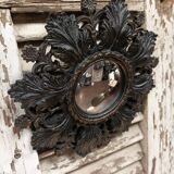 Convex mirror leaves and black flowers golden reflection 20 cm