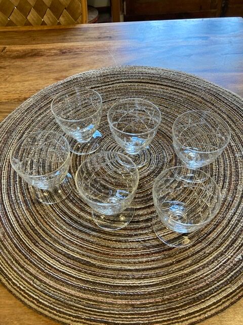 Lot of 6 Daum engraved crystal glasses