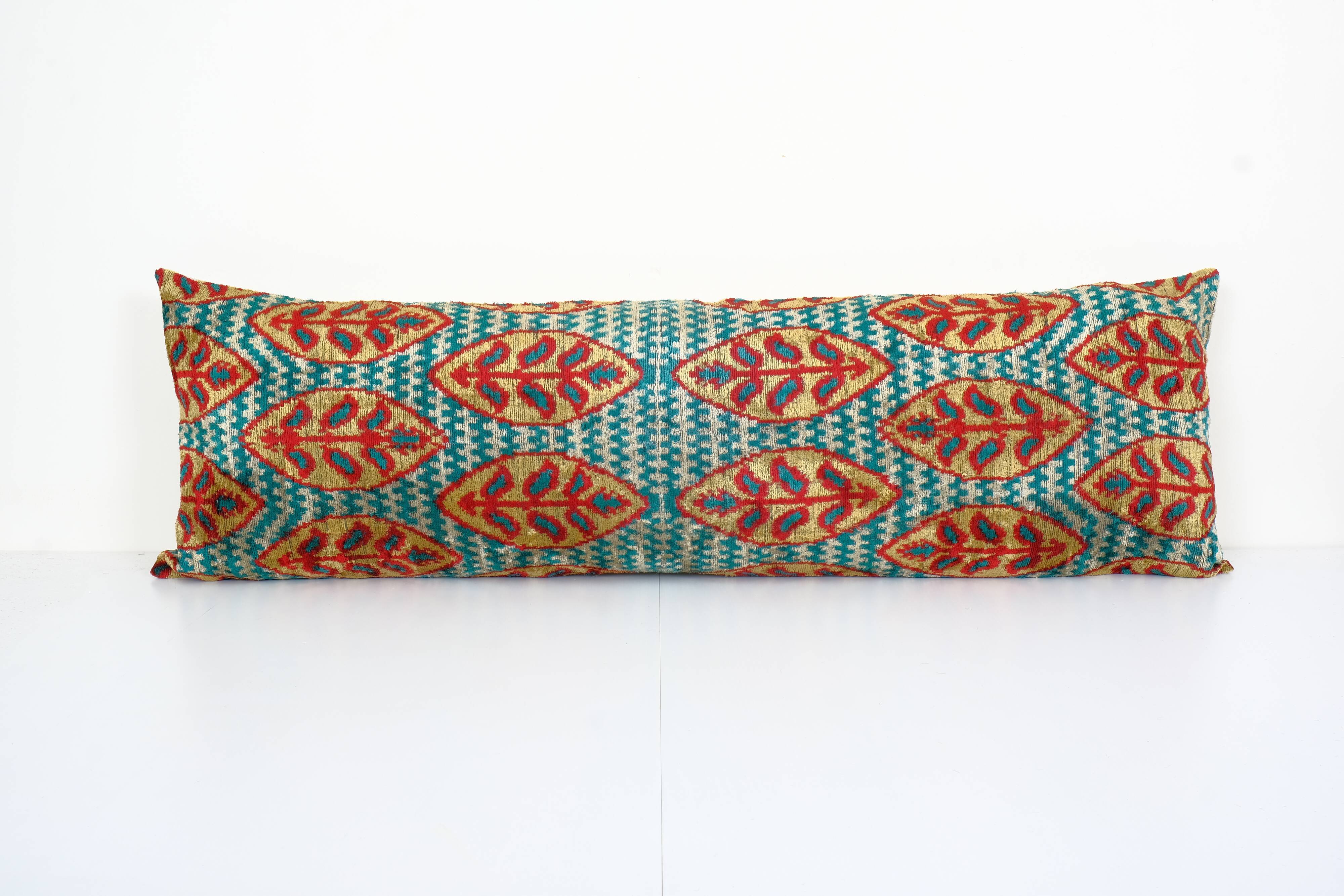 Ikat extra long velvet pillow cover - silk ethnic velvet bench pillow cover - ethnic decorative