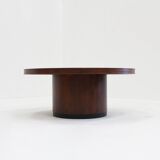 Vintage brutalist copper and wood round coffee table 1970s