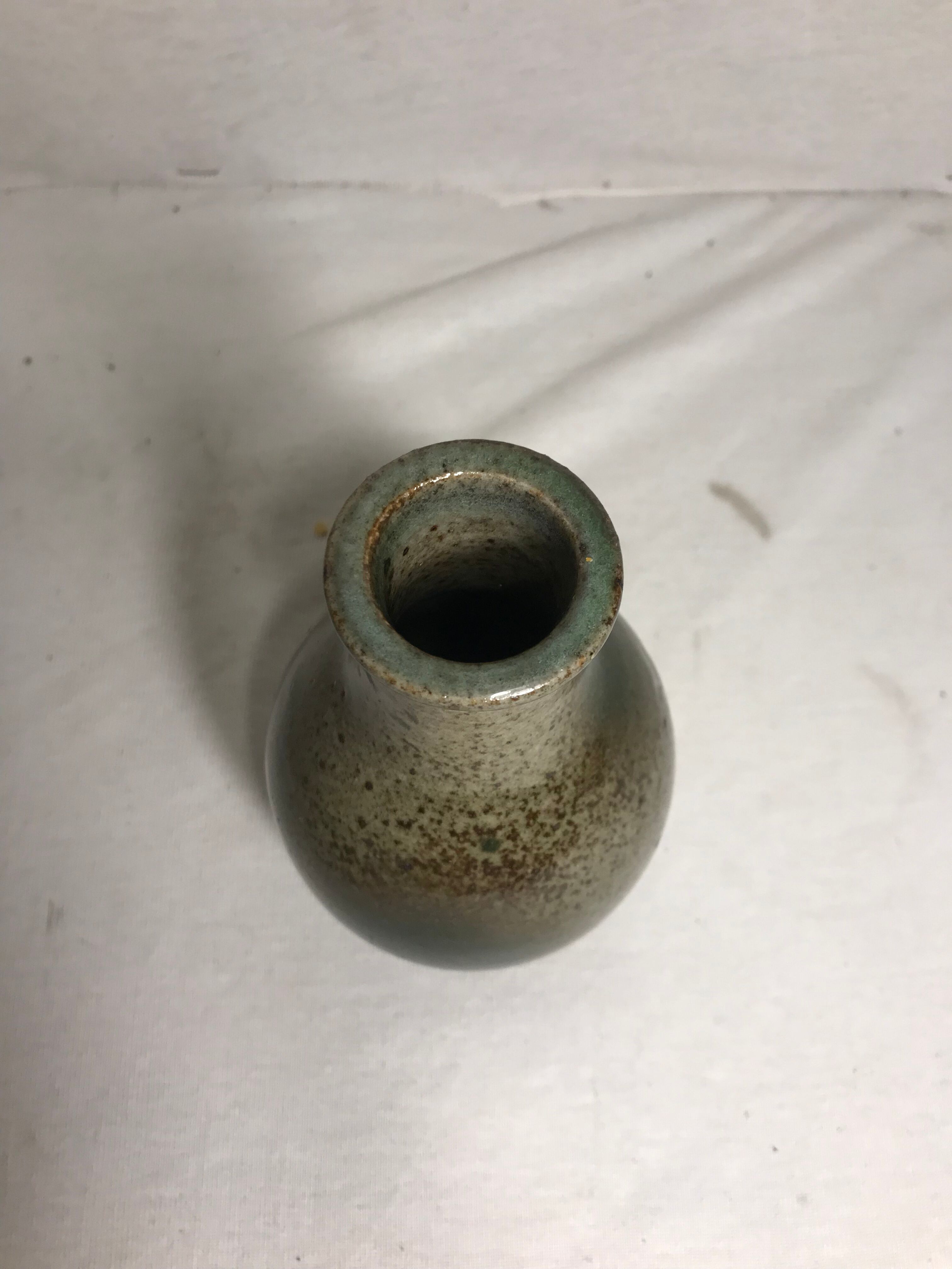 Old Villenauxe ceramic stoneware vase, vintage green grey