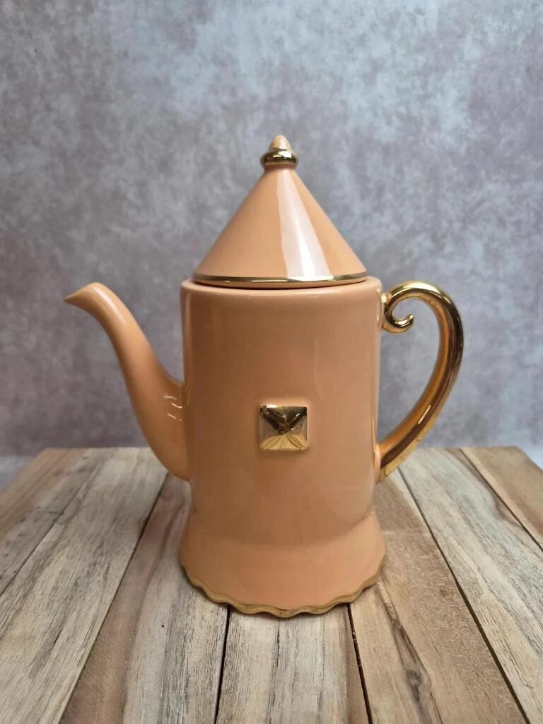 Vintage teapot Artichoke I.c.b. France peach pink and gilding