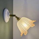 Vintage tulip wall lamp in white and brown frosted glass