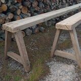 Pair of oak farmhouse benches 228 cm