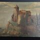 Painting oil on canvas seascape with castle