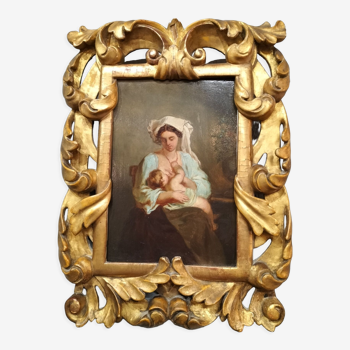Old painting from 1853 Italian painting signed with a beautiful wooden frame from the same period
