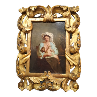 Old painting from 1853 Italian painting signed with a beautiful wooden frame from the same period