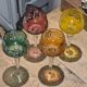 Set of 4 vintage coloured cut crystal wine glasses