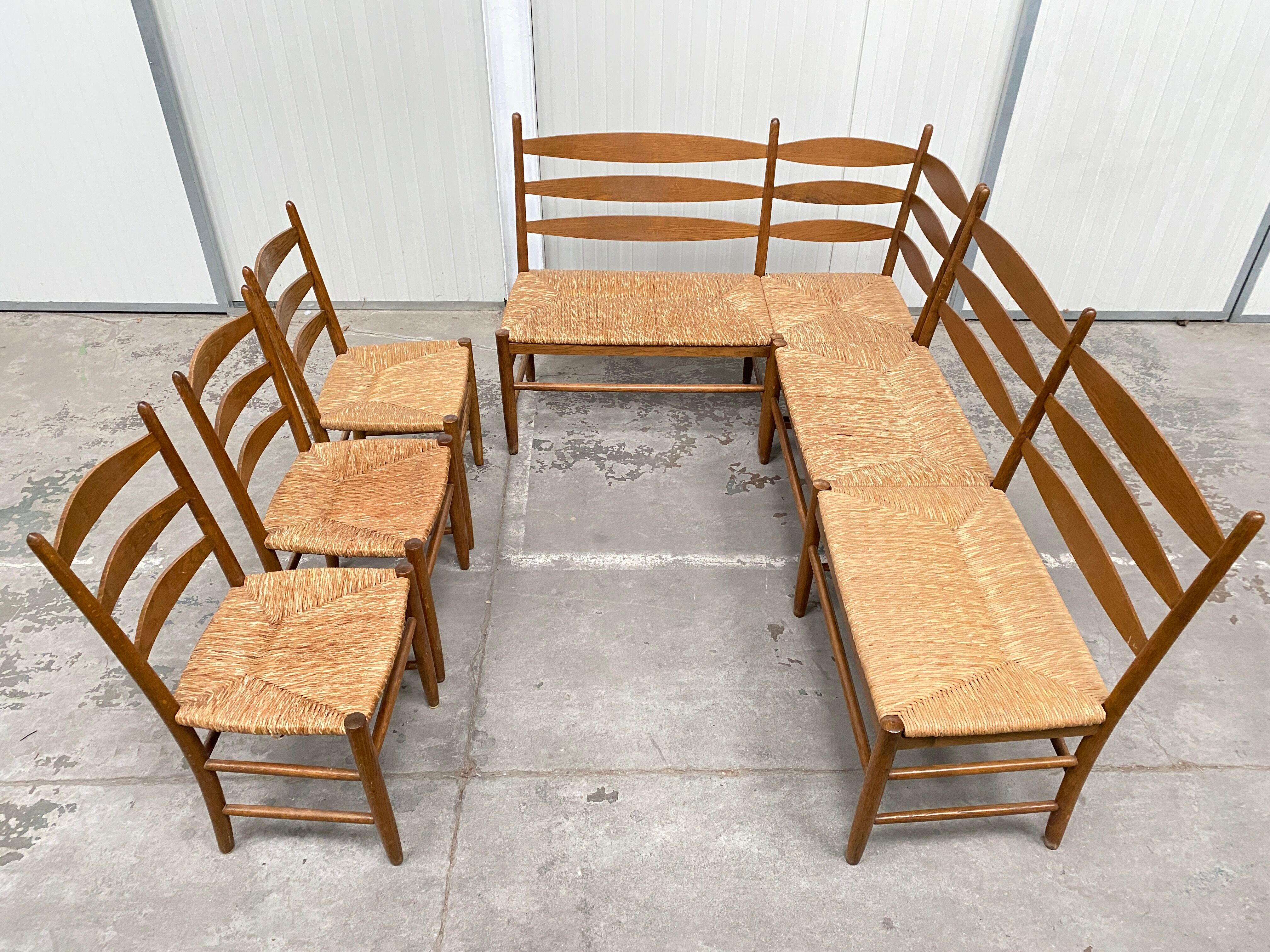 Oak and wicker dining set, 1960s