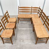 Oak and wicker dining set, 1960s