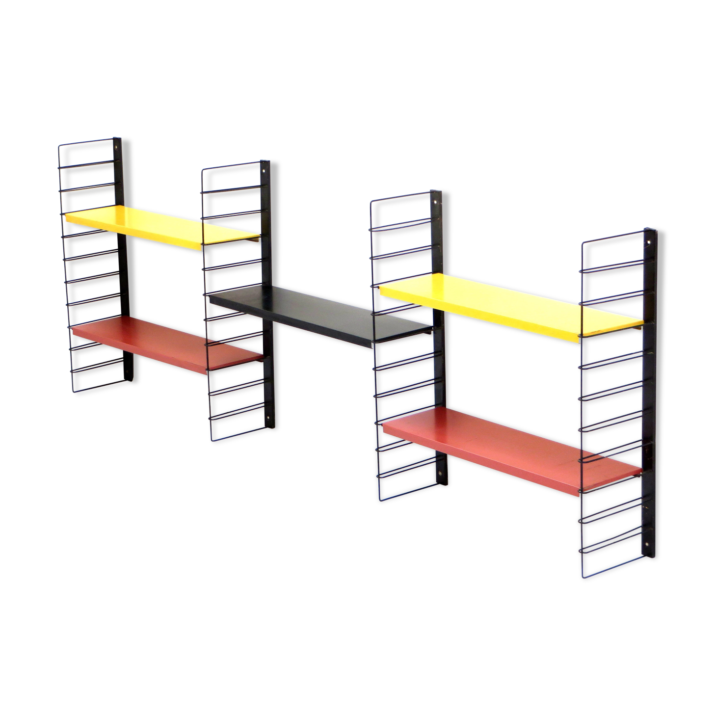Vintage bookshelf / wall system from Tomado in metal with black frame with 5 shelves