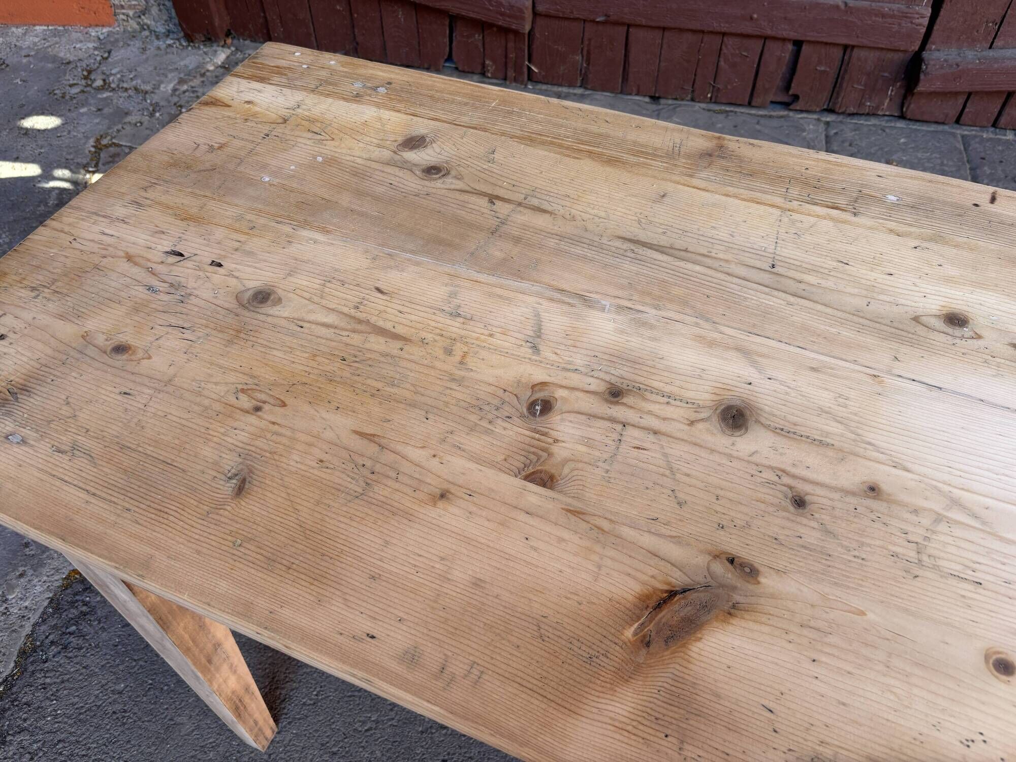 Very large farmhouse table 300 cm in fir from 1900, natural raw wood brewery.
