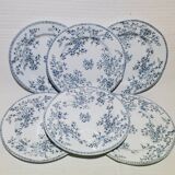 Set of 6 flat plates from the Gien earthenware factory, Fleurette model, iron earth