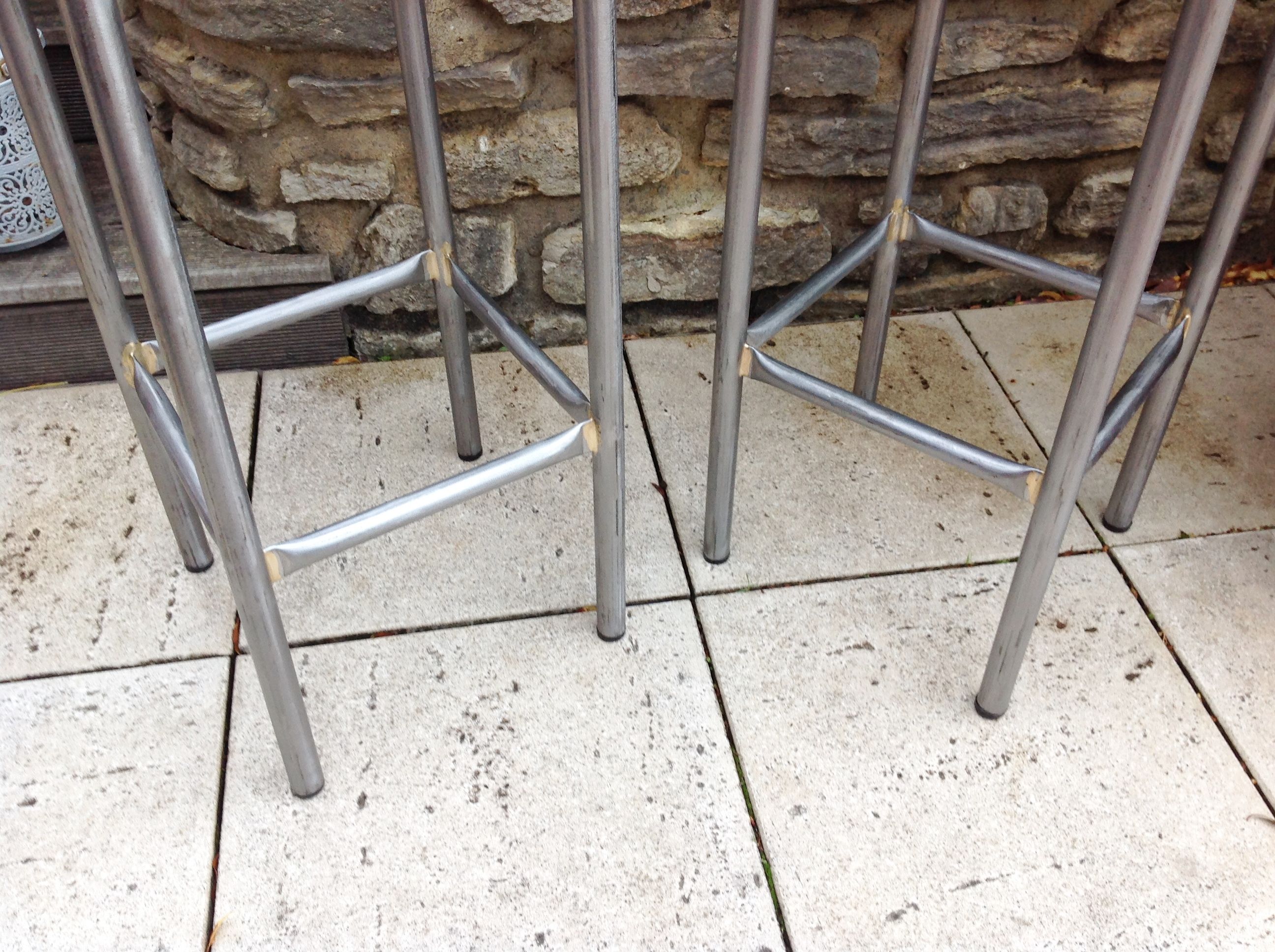 Pair of high wooden stools and metal industrial style 60/70