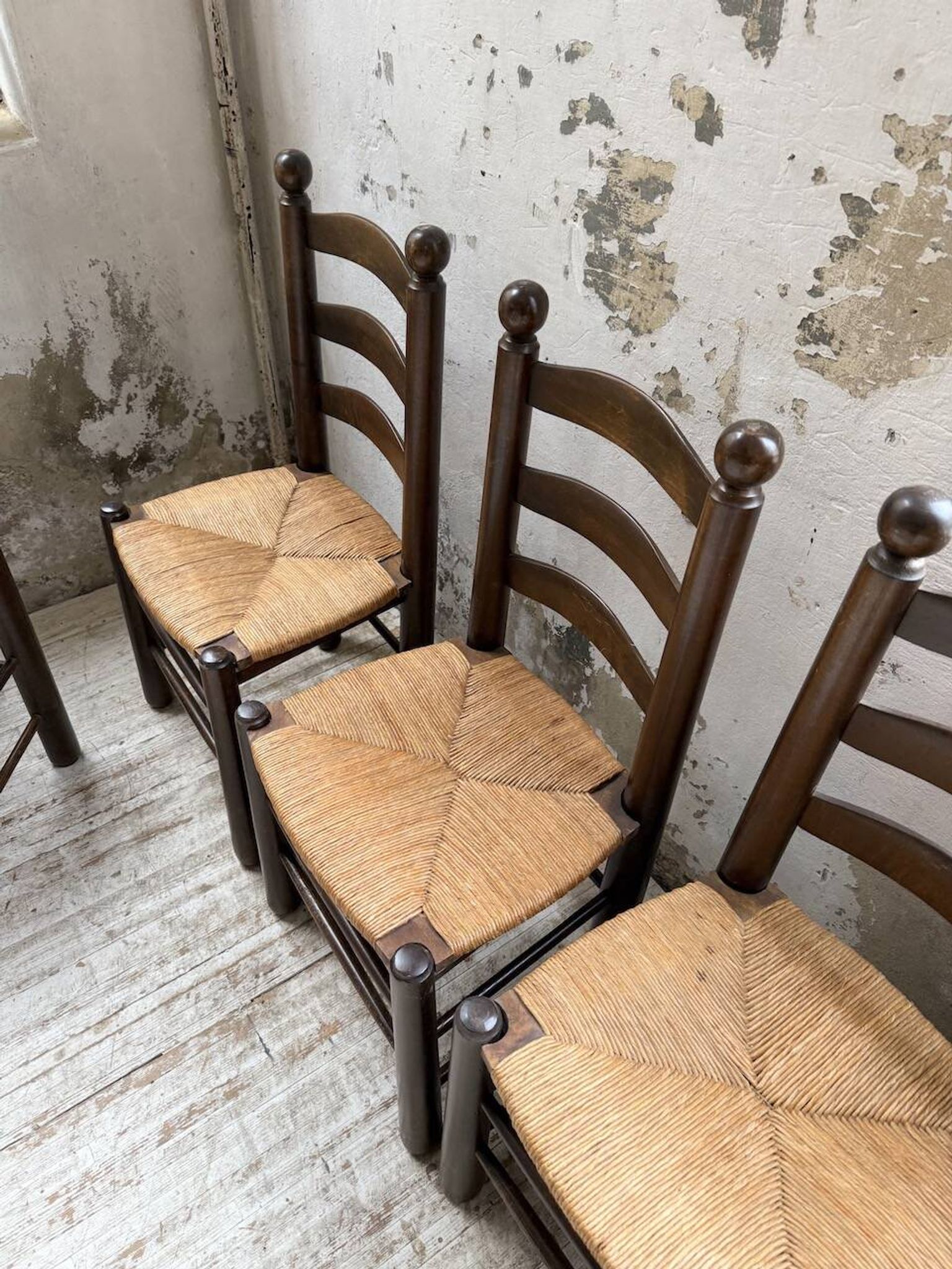 Straw chairs oak 1940s Dudouyt