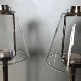 Pair of chrome candle holders and Marinette glass