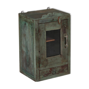 vitrine verte ancienne bois vieux teck piece et patine d'origine inde 35x30x60cm