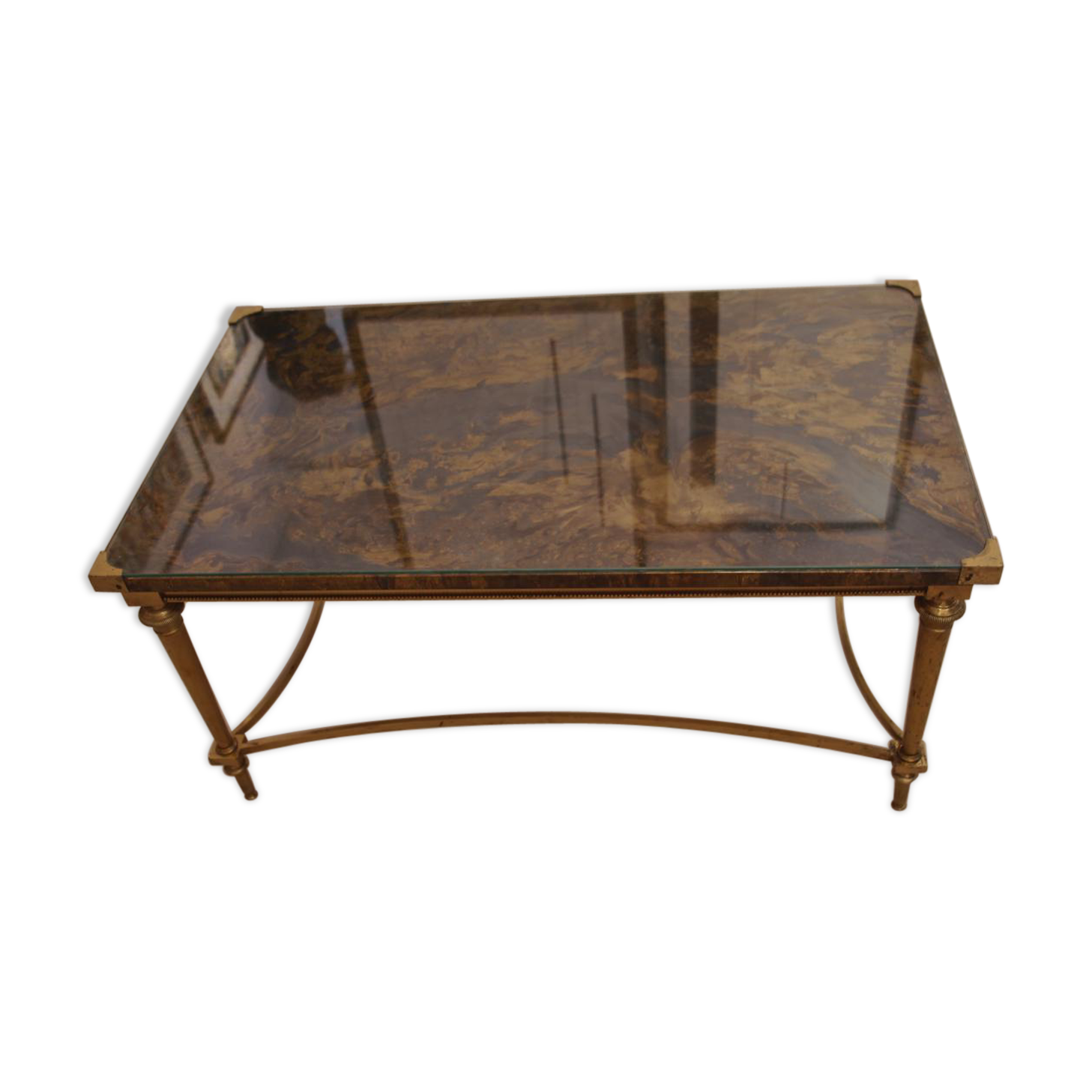 Low table in bronze and glass eglomisé