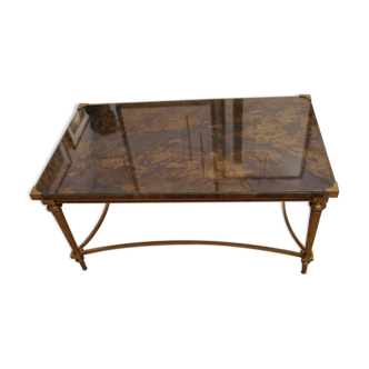 Low table in bronze and glass eglomisé