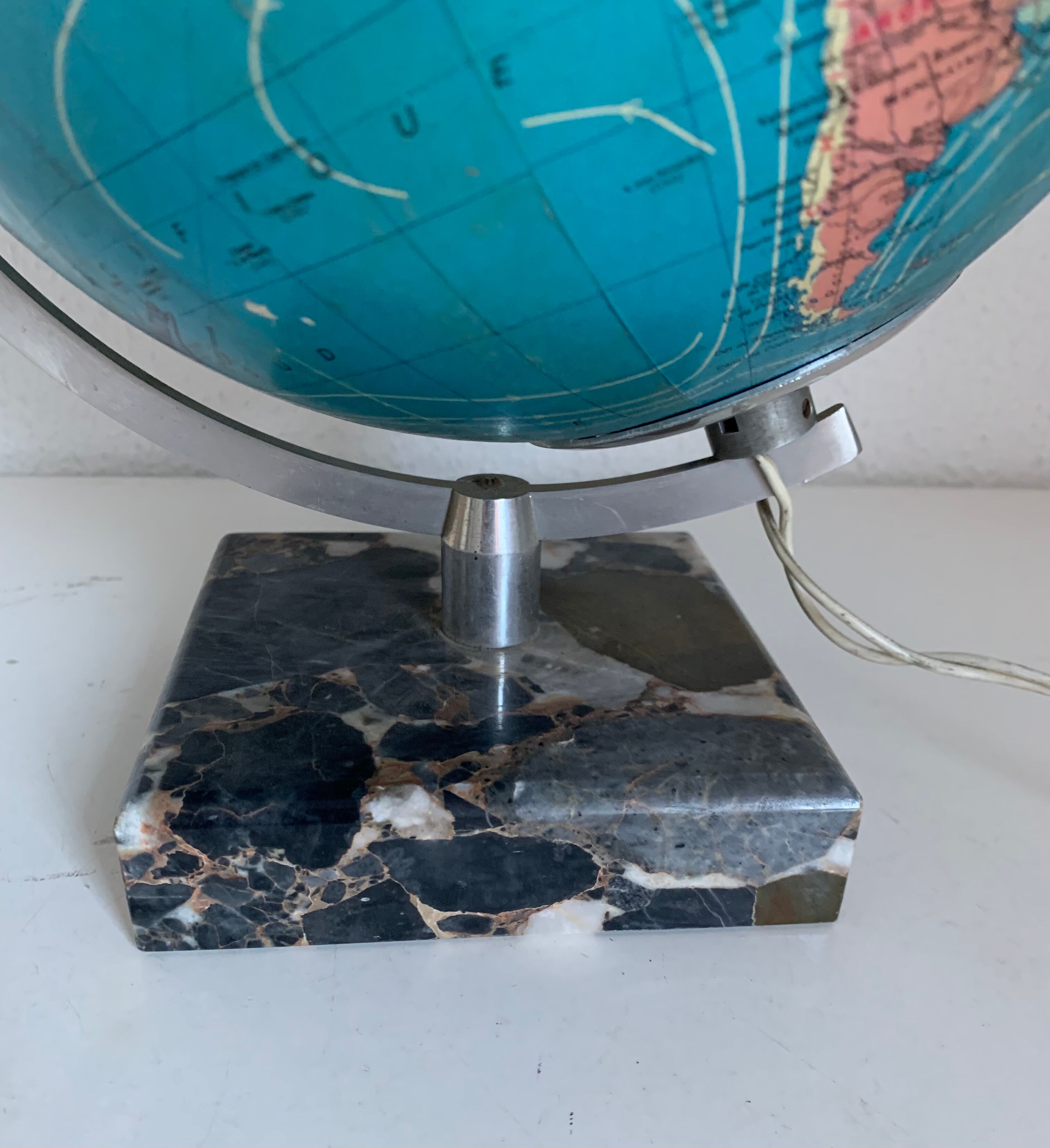 Vintage globe 1976 terrestrial Taride glass marble world map - 30 cm