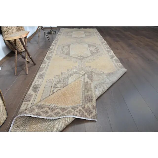 Vintage Handmade Orange Runner Rug Oushak Wool Runner 114x386