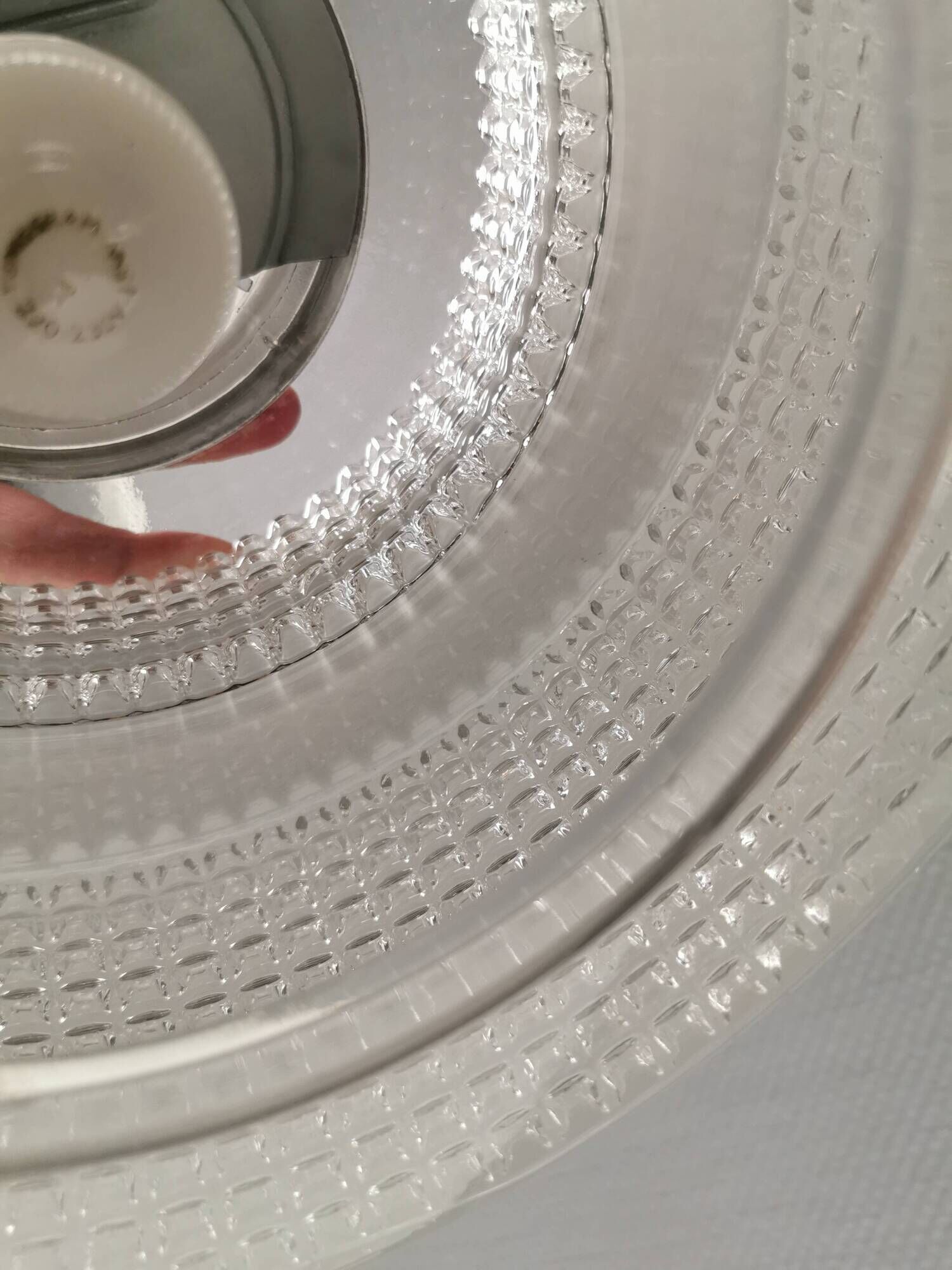 Hanging lamp in aluminium and hard pressed crystal glass. Denmark 1980s