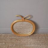 Apple mirror in rattan bamboo wicker vintage decorative object for children golden glitter