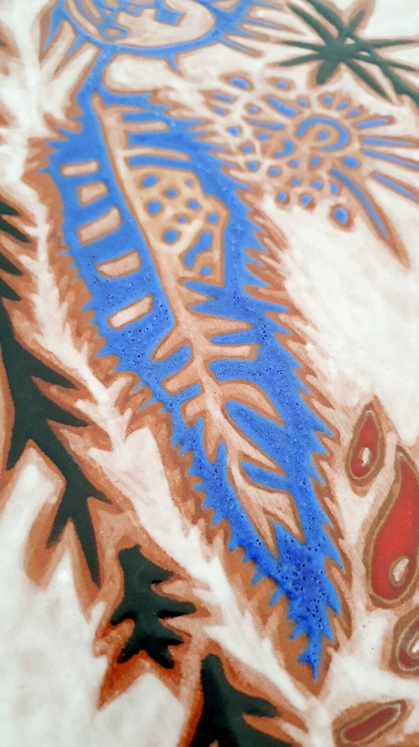 Large oval enamelled terracotta dish by Jean Lurçat from the 1950s