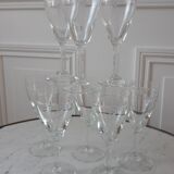 Set of 8 crystal wine glasses engraved 50s