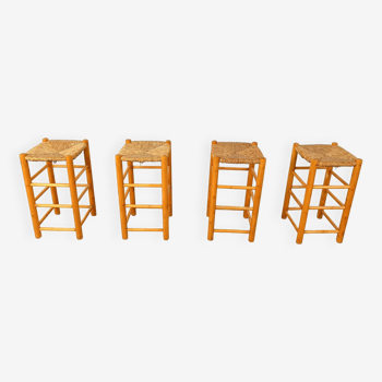 Vintage wicker bar stools - set of 4, 1960s