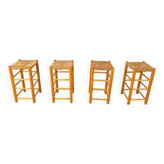 Vintage wicker bar stools - set of 4, 1960s