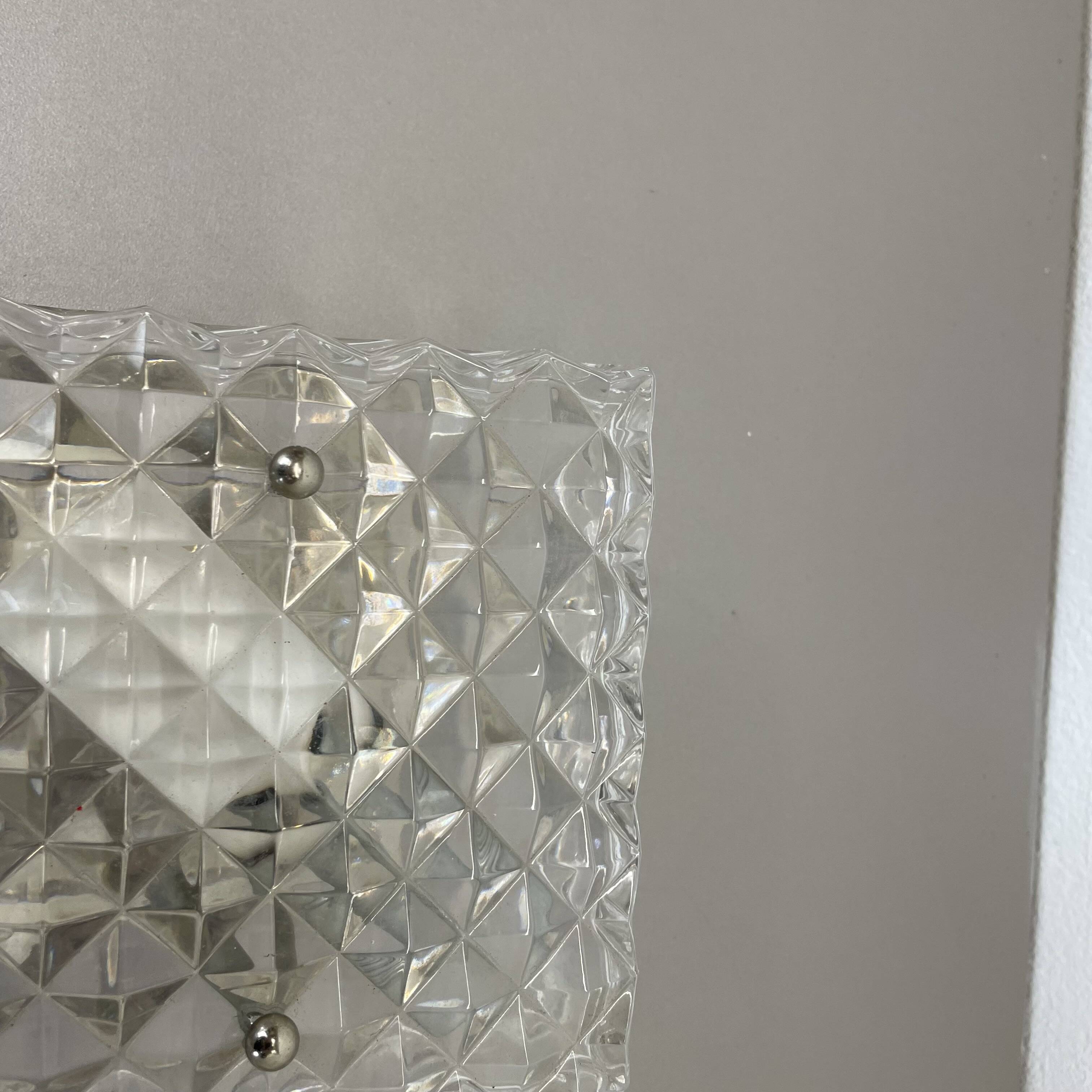 Small Cubic Textured Glass Wall Light in the Style of Orrefors, Germany, 1970s