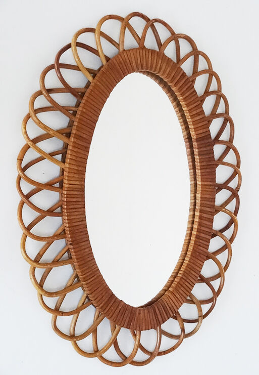 Rattan oval mirror