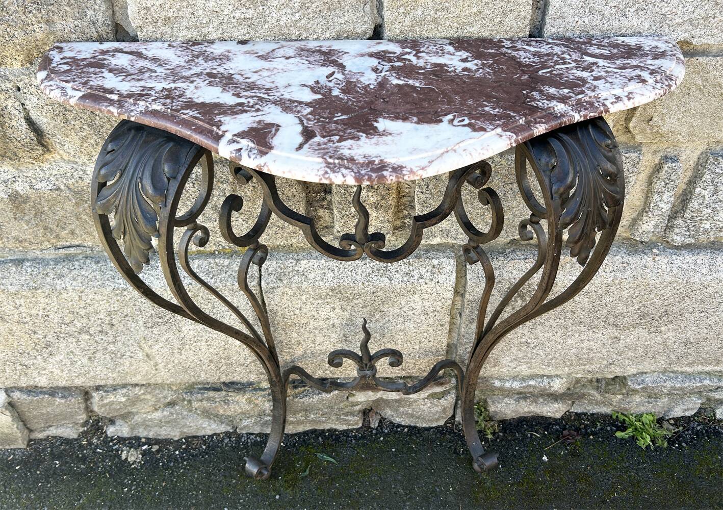 Wrought iron console, marble, 20th century