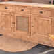 Renovated solid raw wood and cane sideboard - 3-door buffet