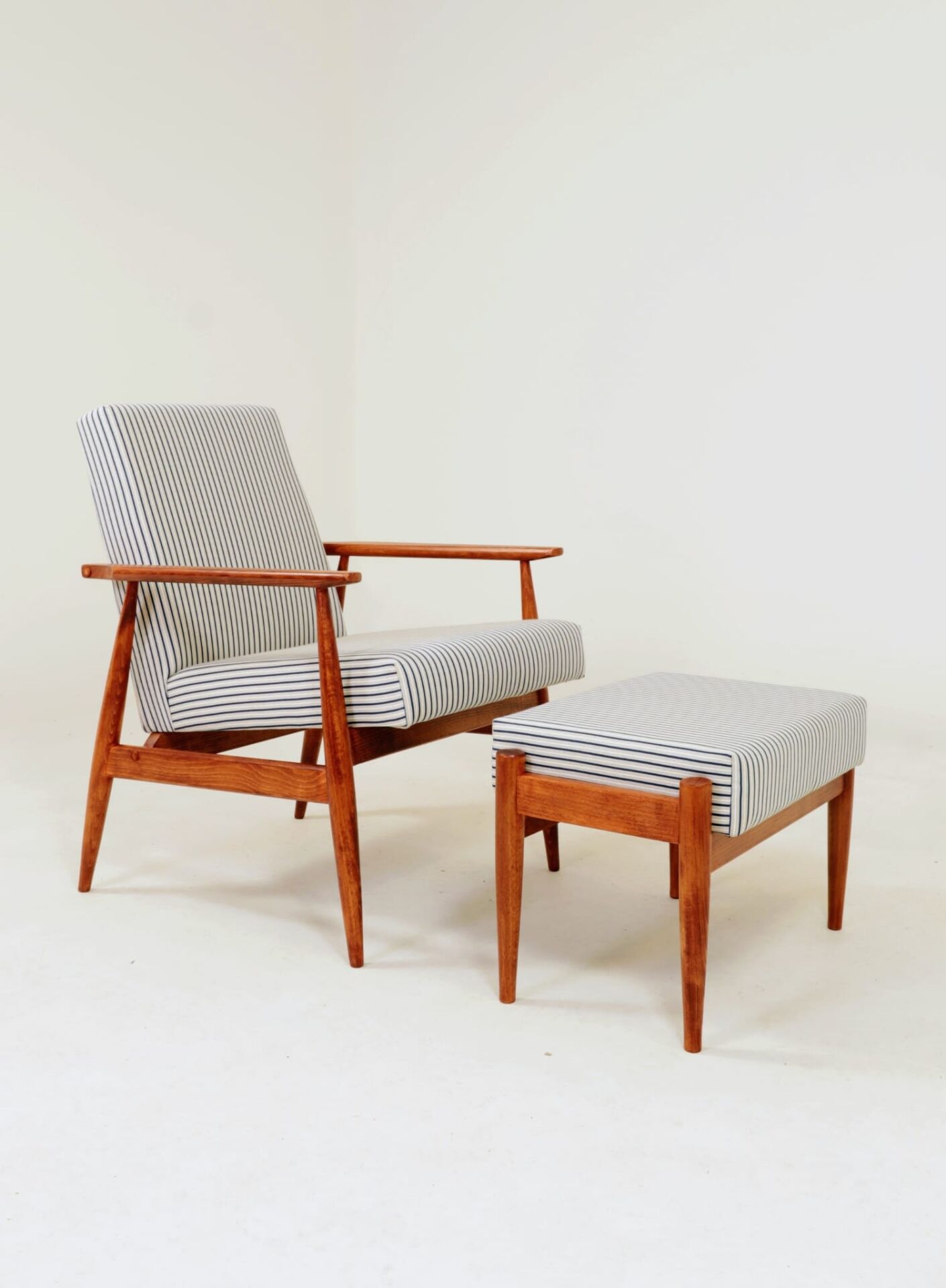 Fauteuil & Repose-pieds tissu cotton rayé