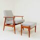 Fauteuil & Repose-pieds tissu cotton rayé