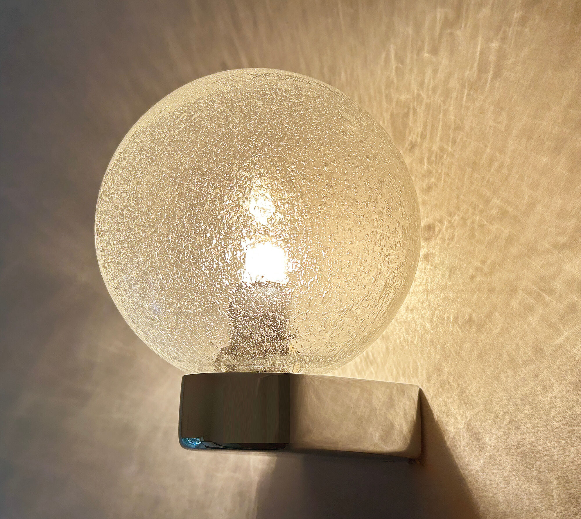 Vintage 70s wall lamps, chrome and bubble glass