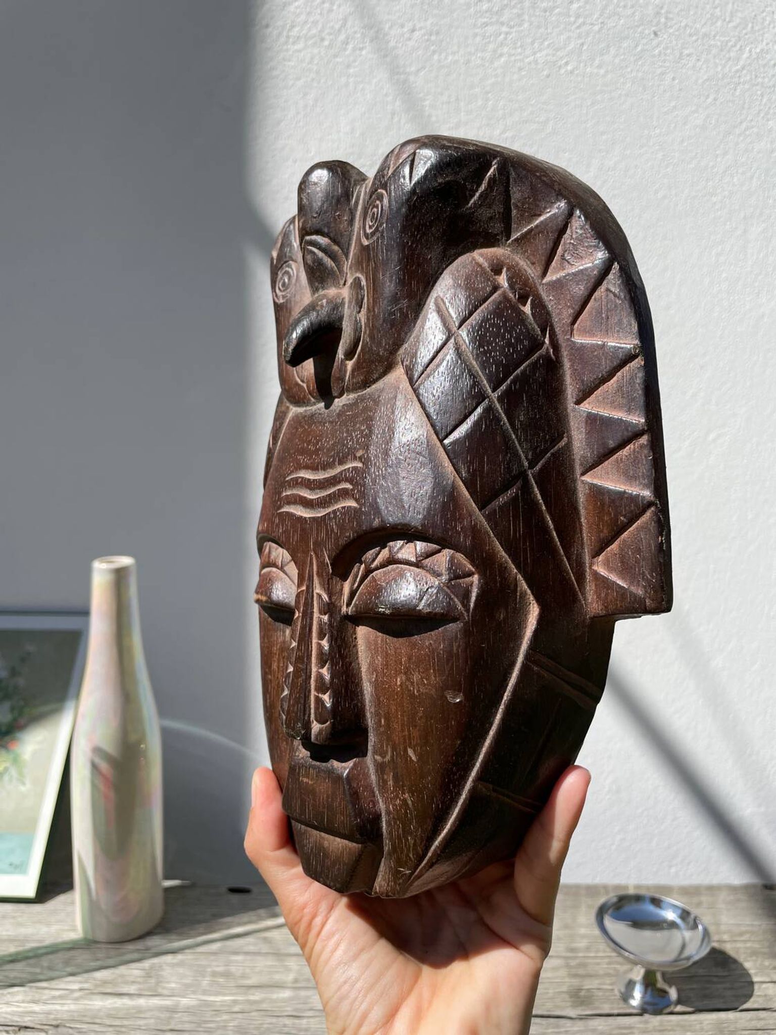 Minimalist wooden bird mask