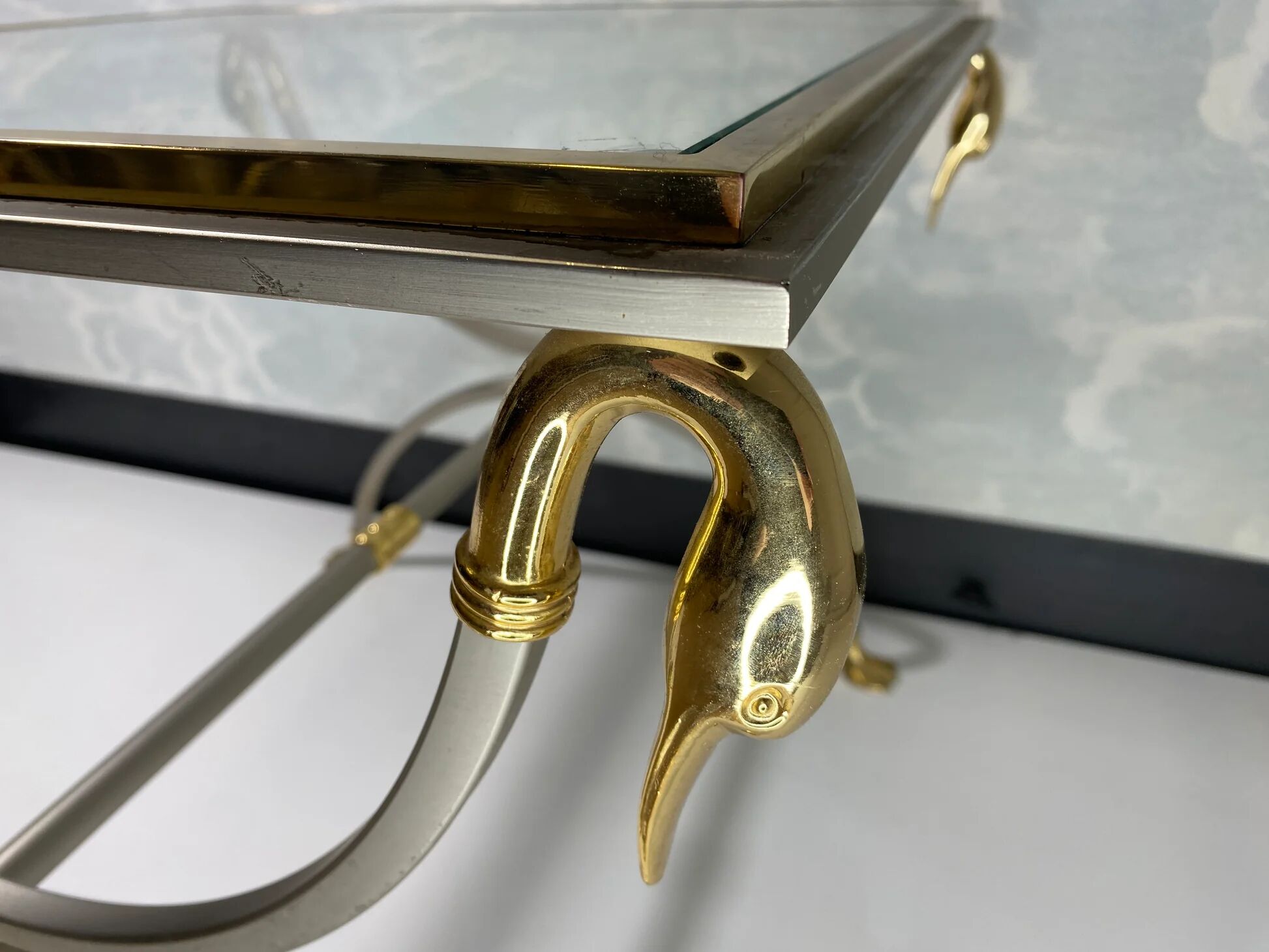 Neoclassical curule side tables by Maison Jansen, France, 1970s.