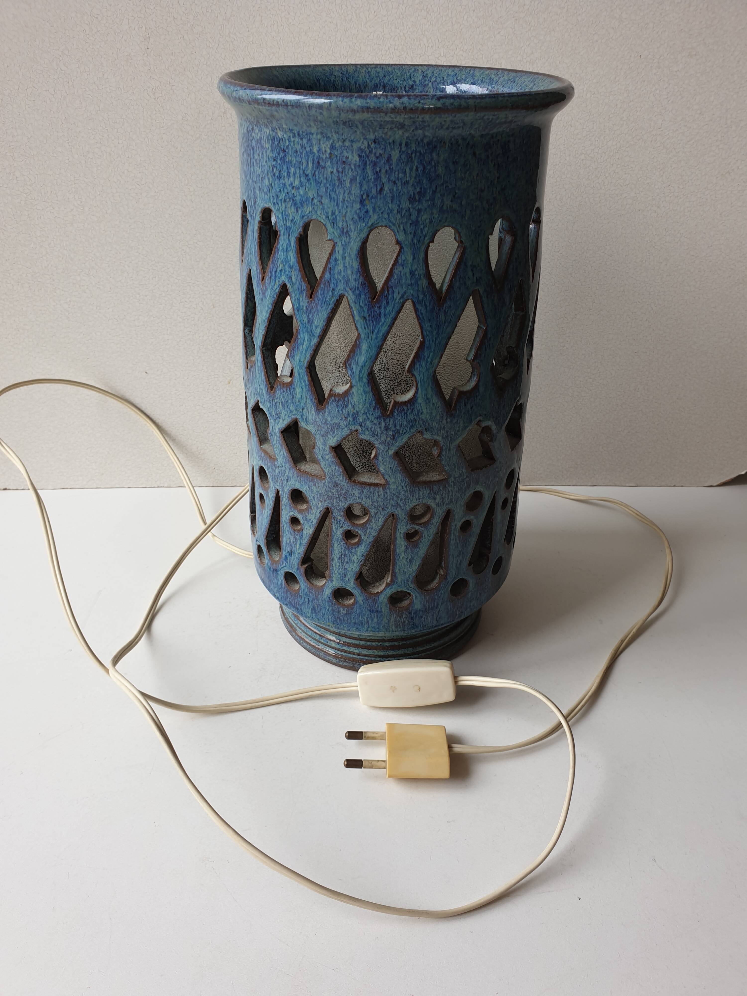 Blue ceramic lamp Signed Emile Masson (Vallauris)