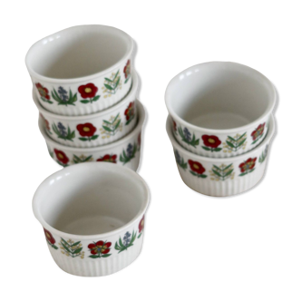 6 ramequins vintage Villeroy & Boch porcelaine blanche motif fleuri