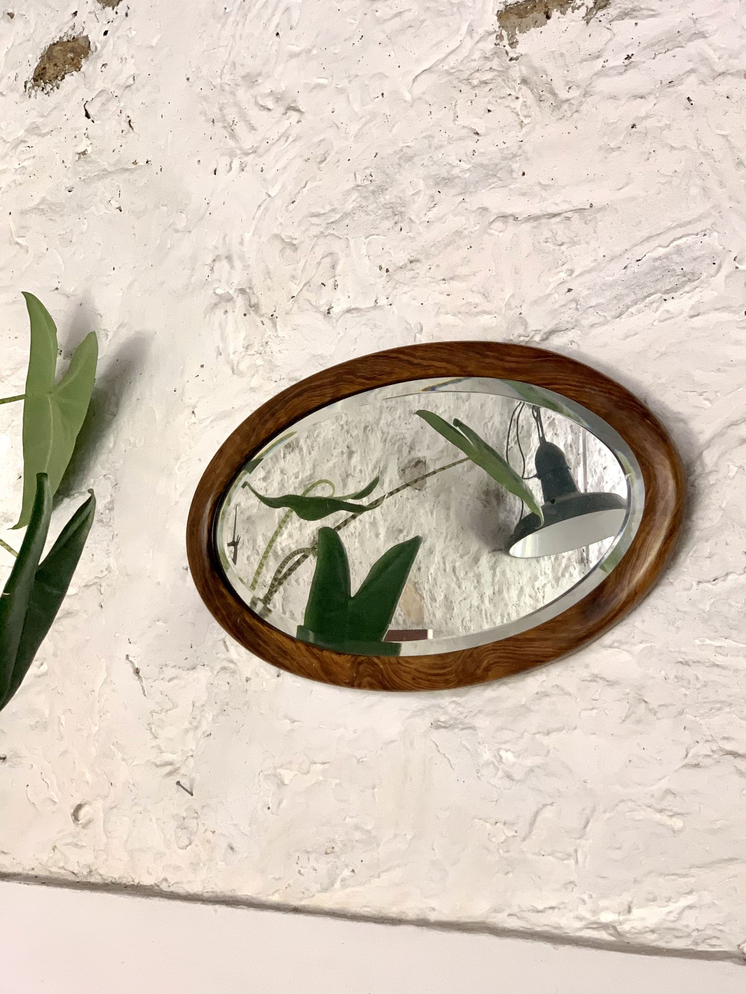 Miroir mural ovale bois et stuc