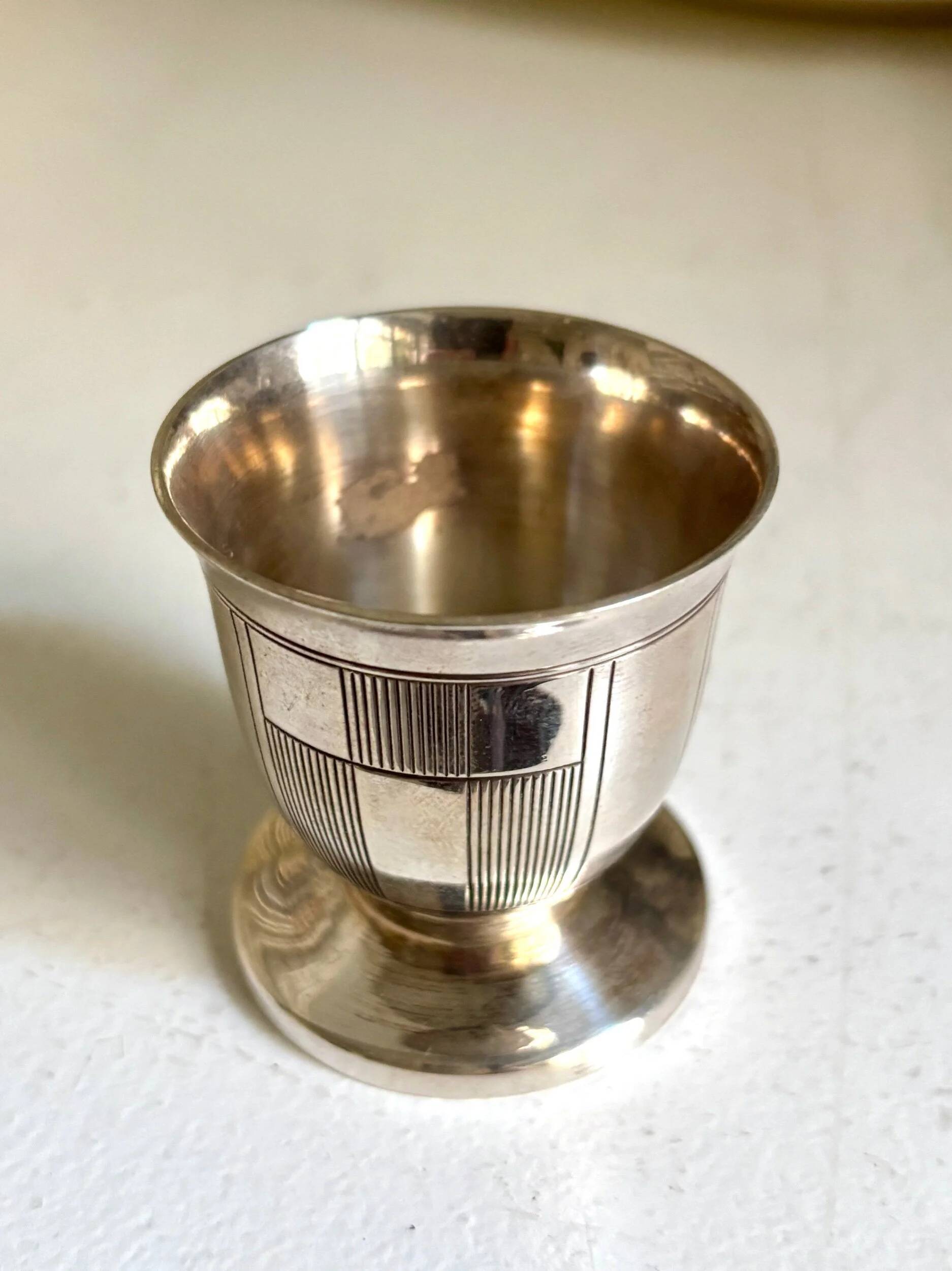 Silver-plated metal egg cup, Art Deco design