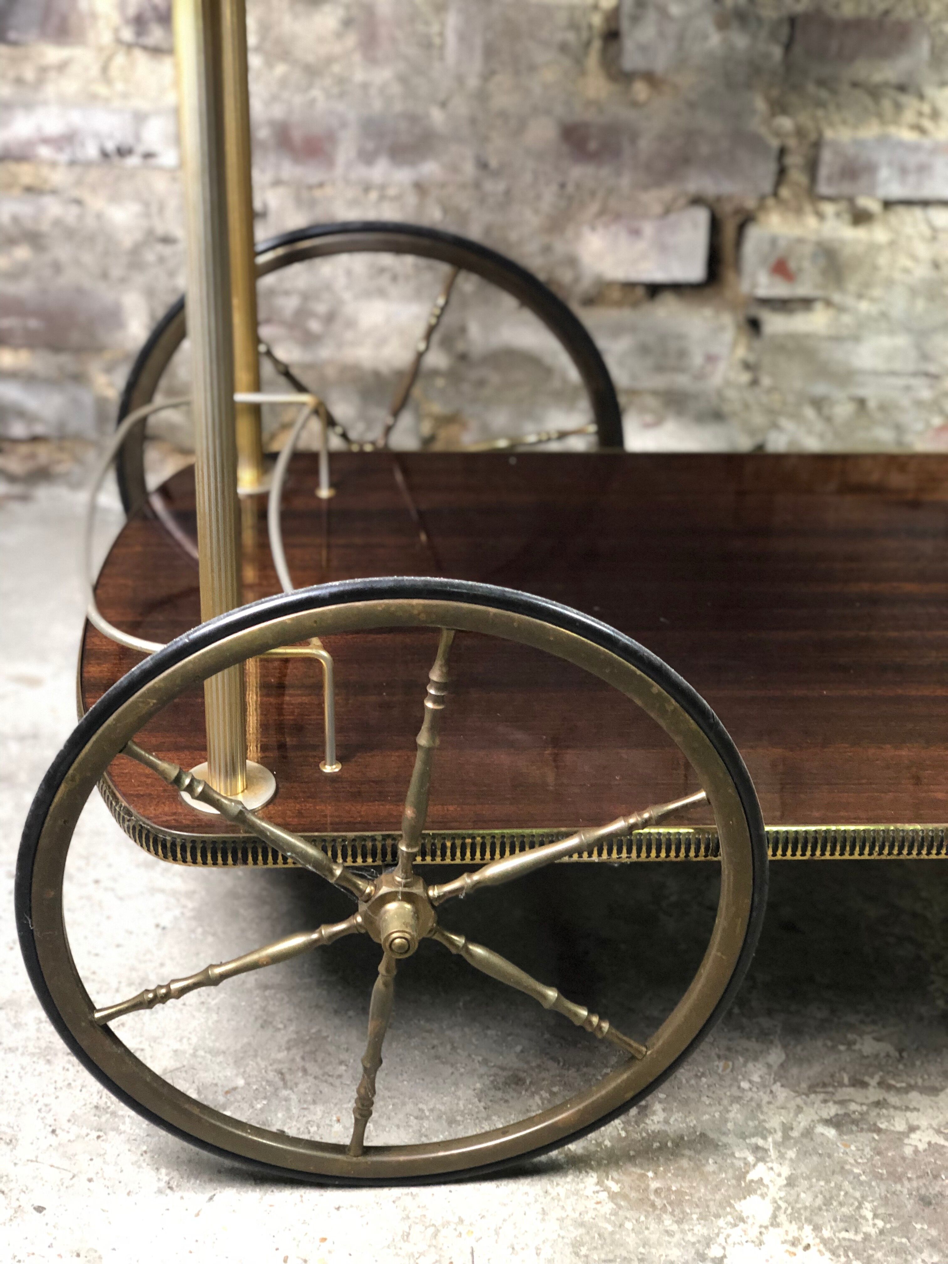 Vintage brass rolling table with 2 trays 70'S