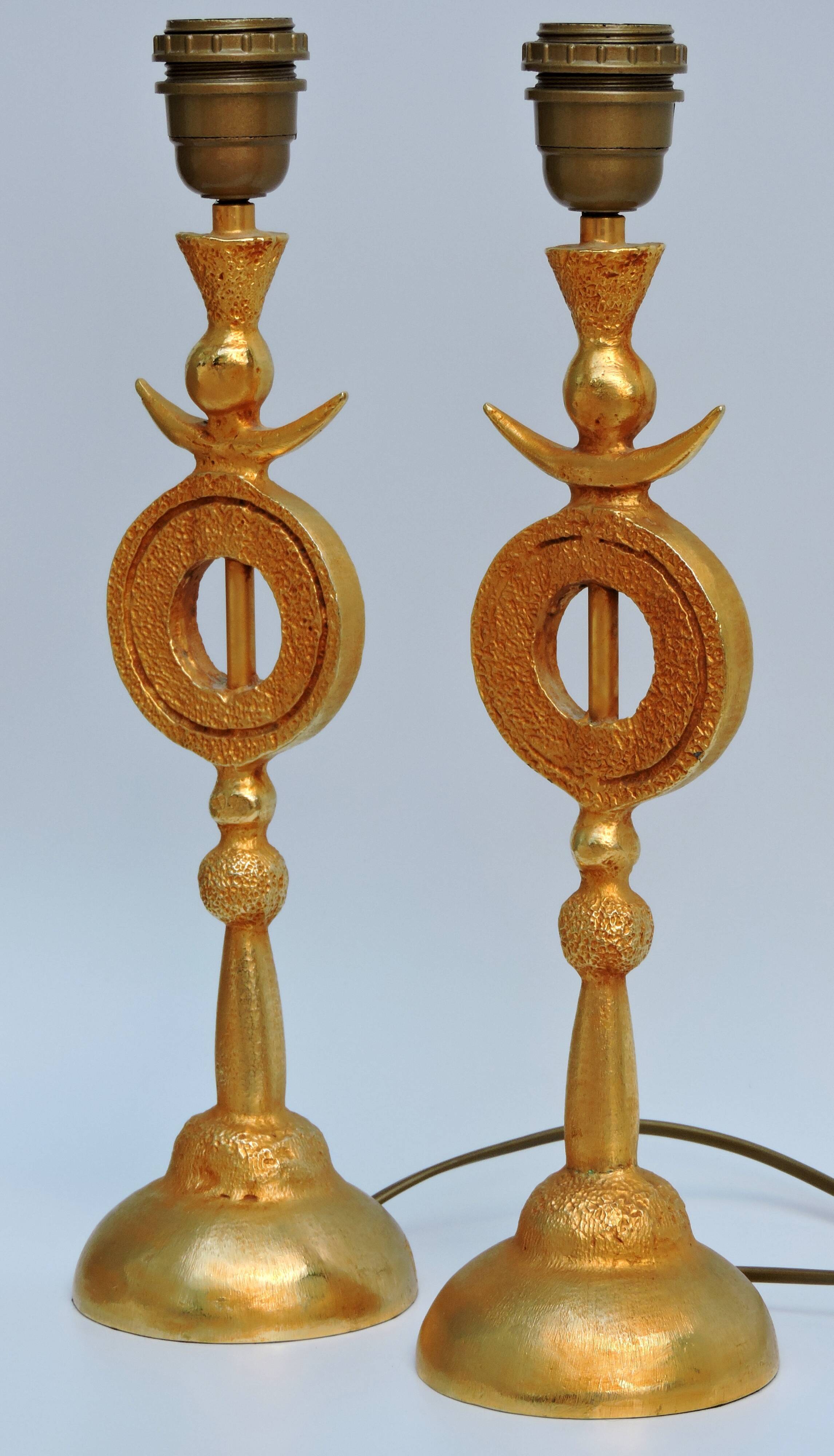 Pair of Gilded Bronze Lamp by Pierre Casenove for Fondica, France