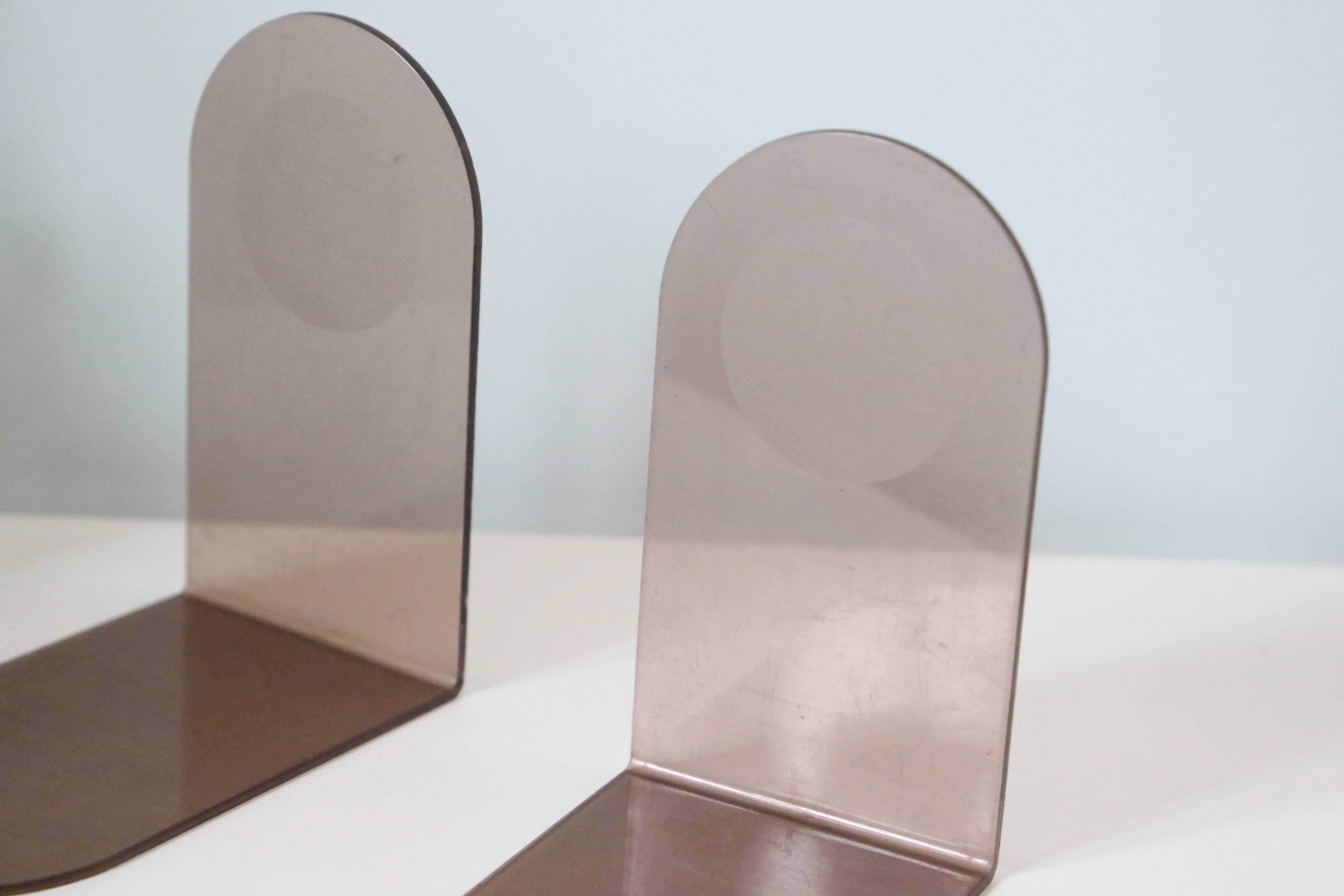 Pair of smoked plexiglass bookends, 1970s