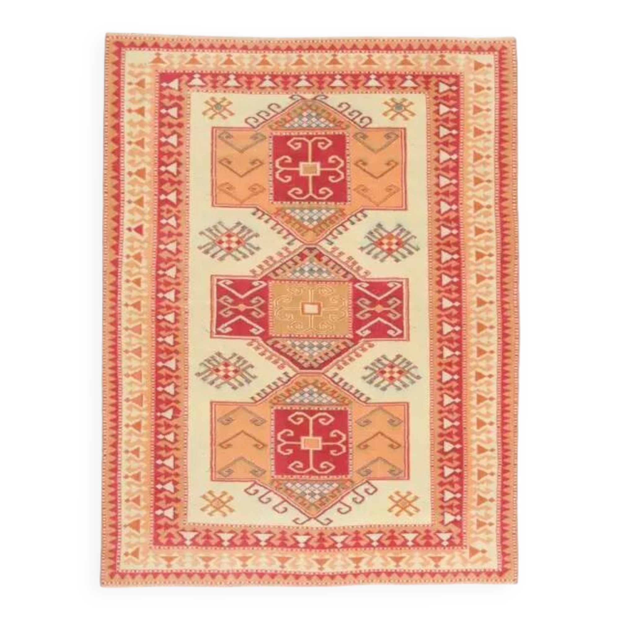 1970s Vintage Turkish Oushak Handmade Wool Cotton Cream Area Rug 172x231